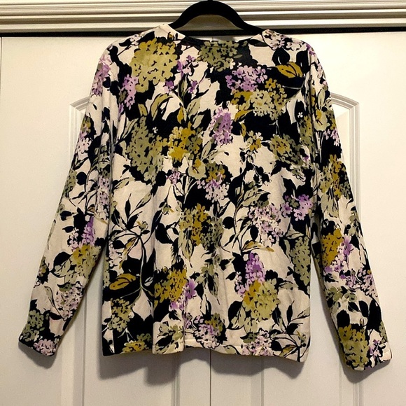 Talbots Wisteria Silk blend Cardigan Womens LP floral Navy Purple V neck office - Picture 2 of 6